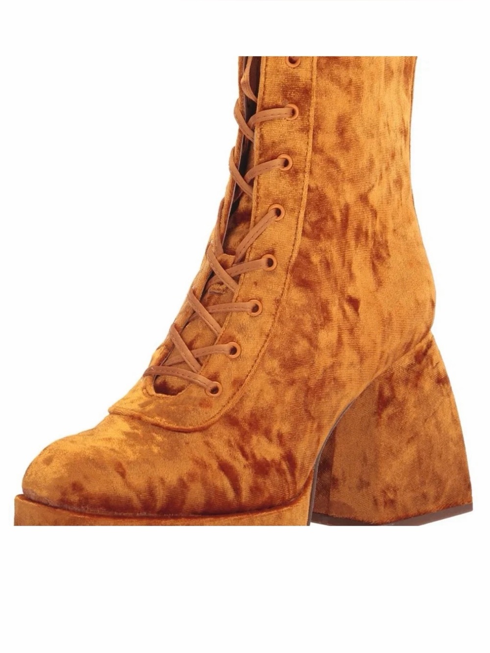 Sam Edelman Velvet Lace-Up Block Heel Ankle Boots in Mustard Gold - Size 8
